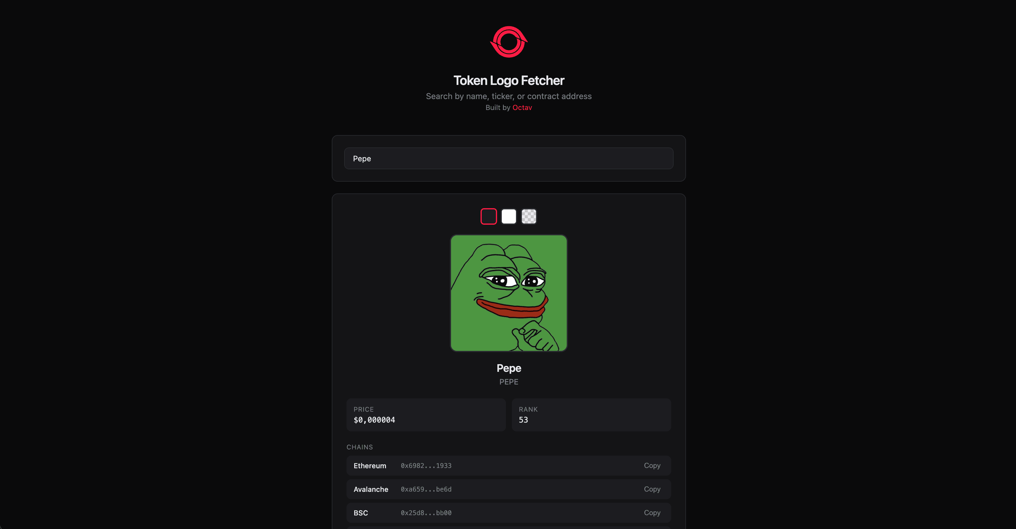 Token Logo API screenshot